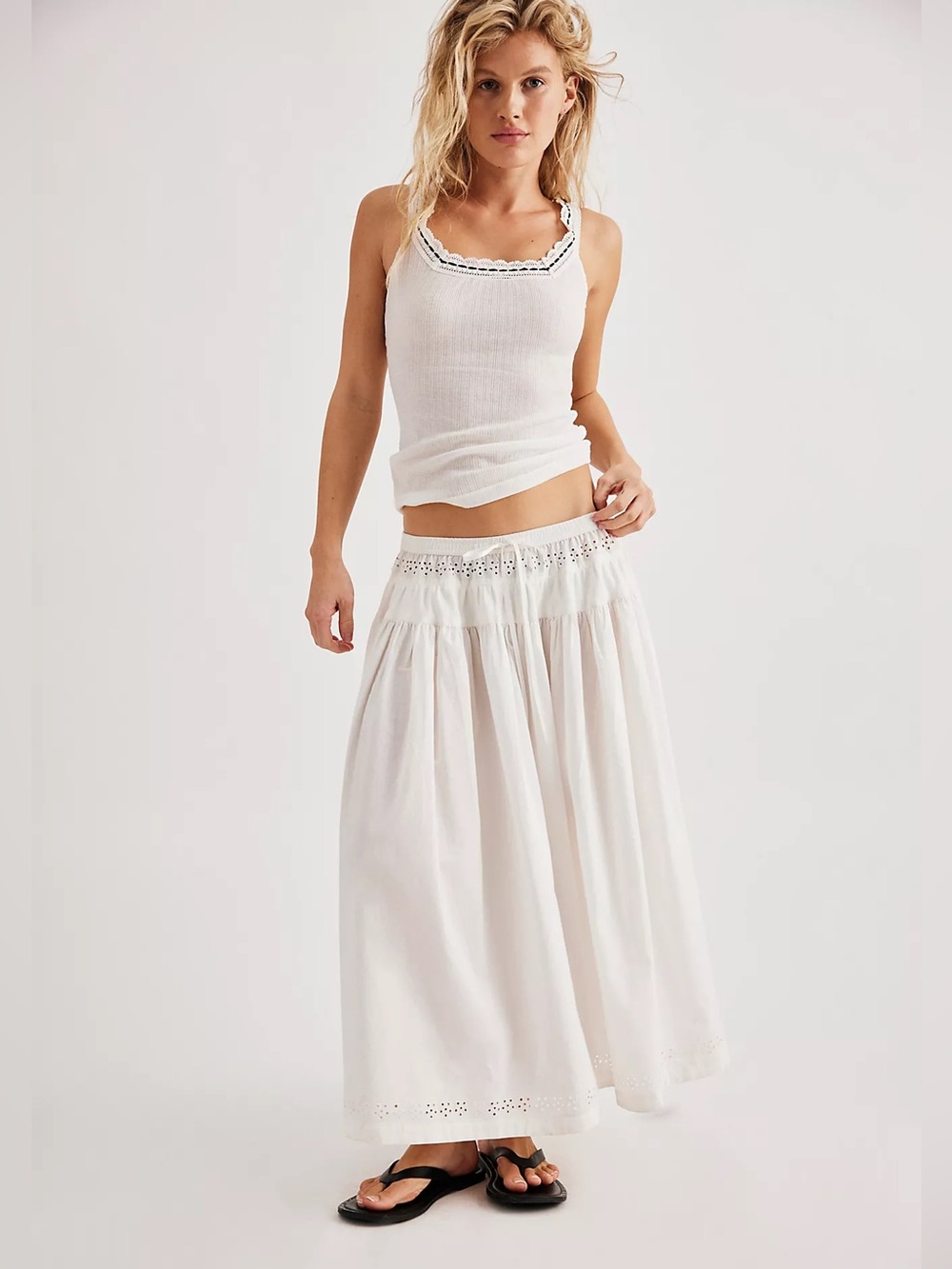 NWOT FREE PEOPLE Gesibelle Cotton Eyelet Midi Skirt